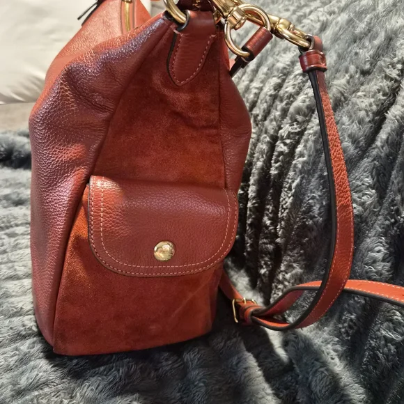 COACH C1522 Pennie Shoulder Bag Mixed Leather Suede Burnt Orange Rust Hobo - Picture 3 of 16